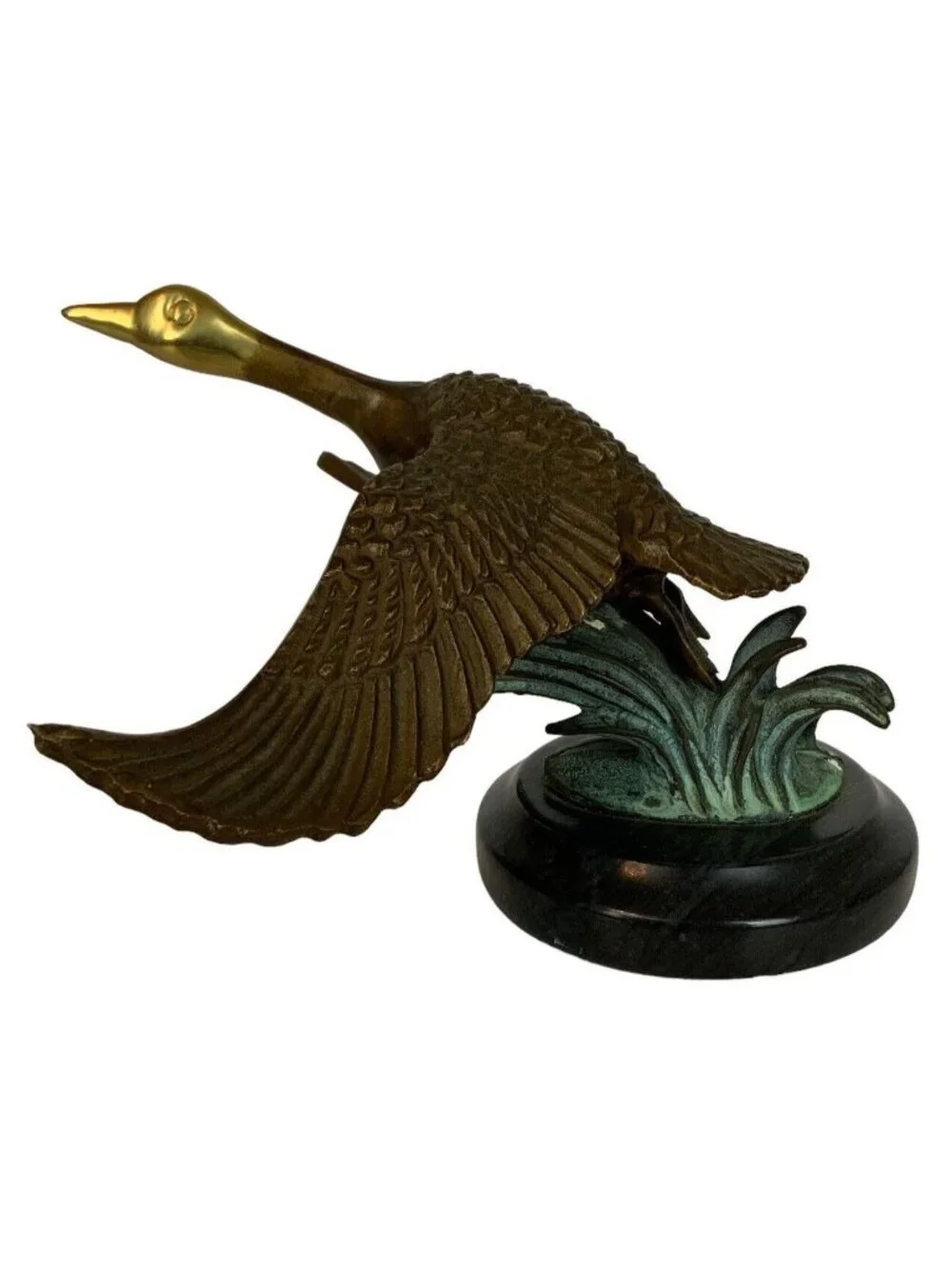 Enesco 1980s Flying Wild Canadian Goose Figurine With Marble Base